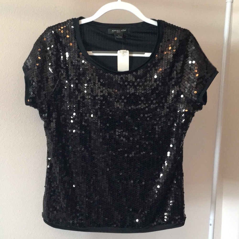 Black Sequined Tee, Ladies Sz Lg